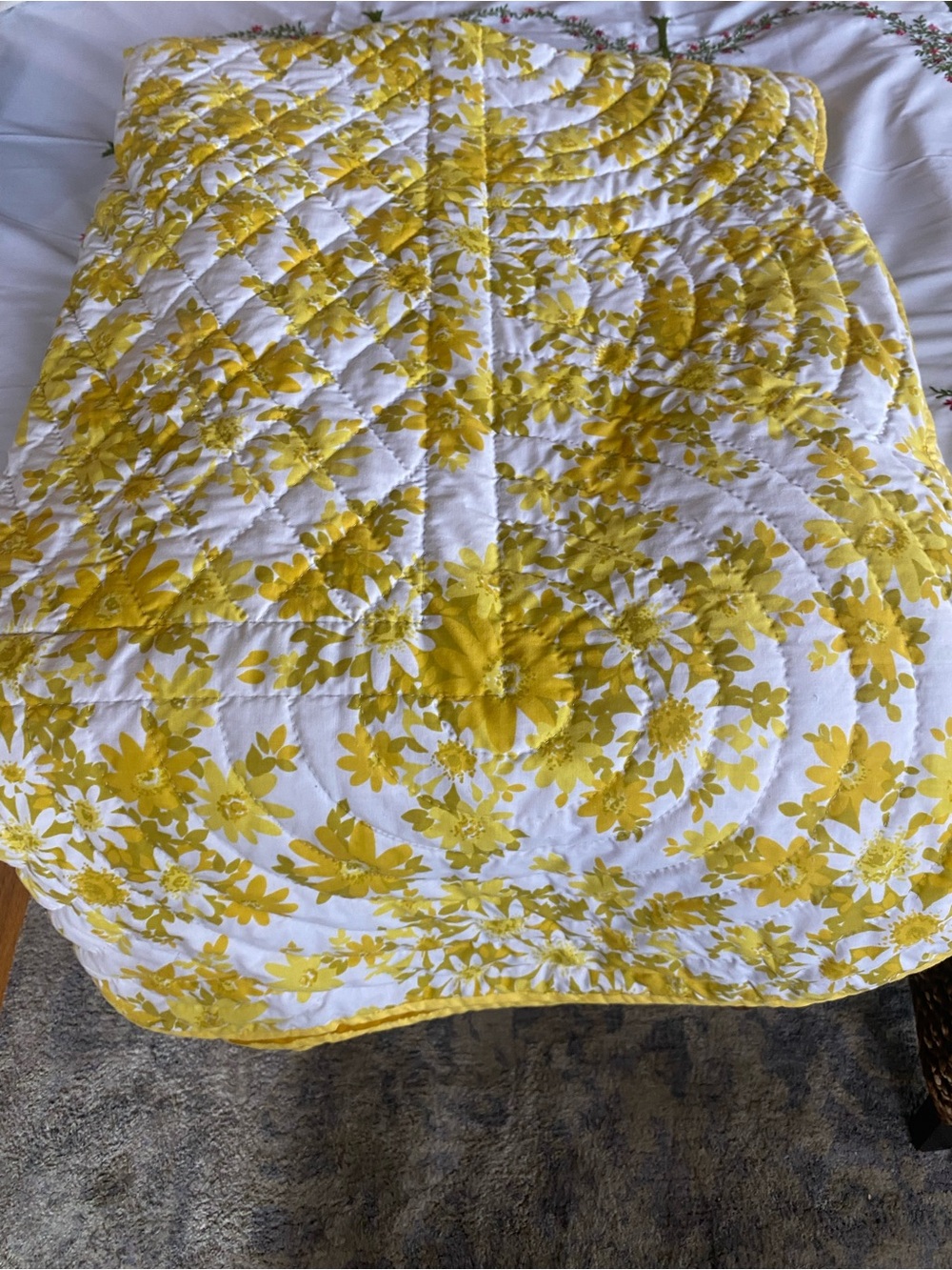 Yellow Floral Quilted Bedspread - Unbranded